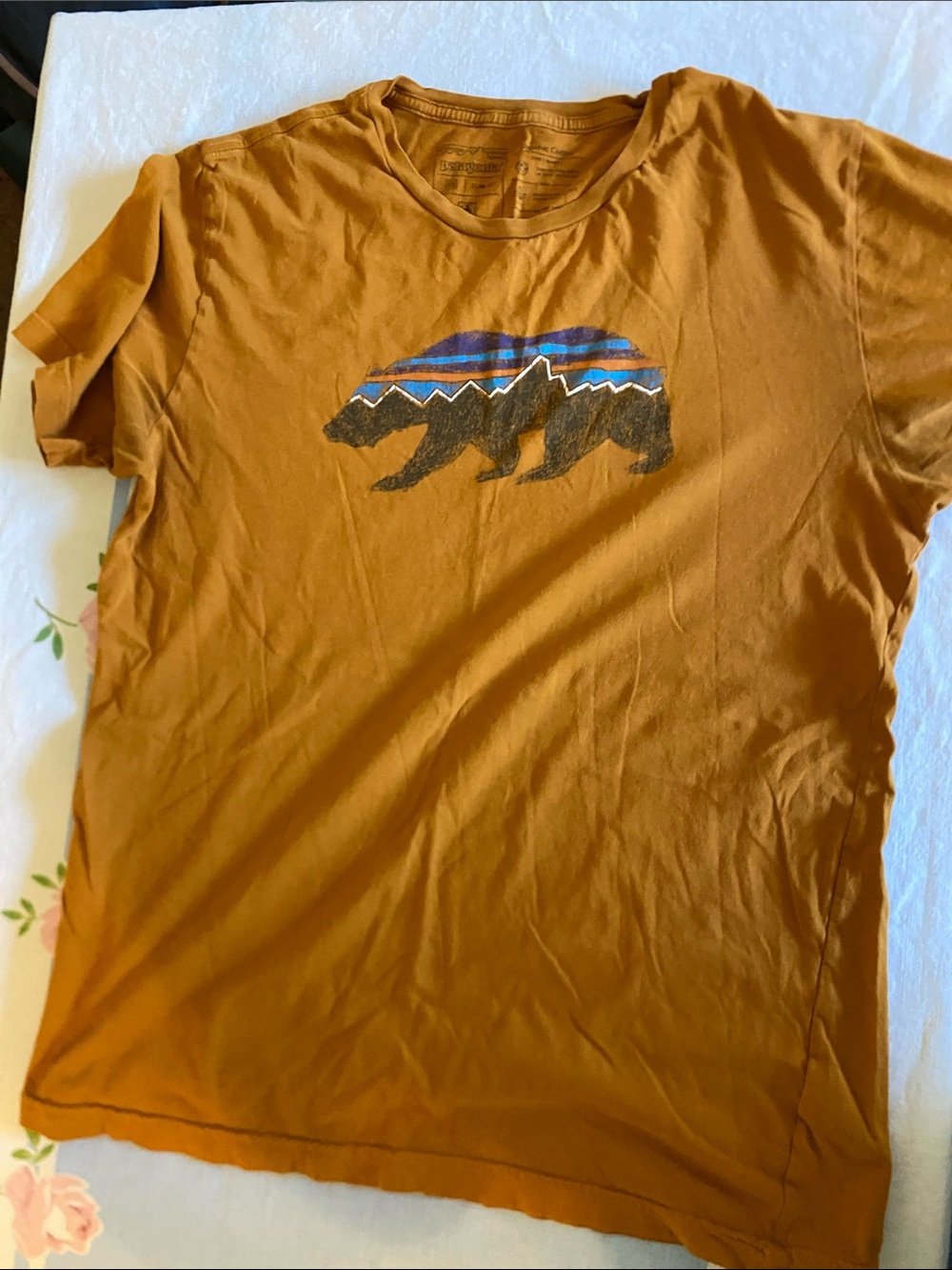 Patagonia Men's Rust Orange Bear Graphic Short Sleeve Tee